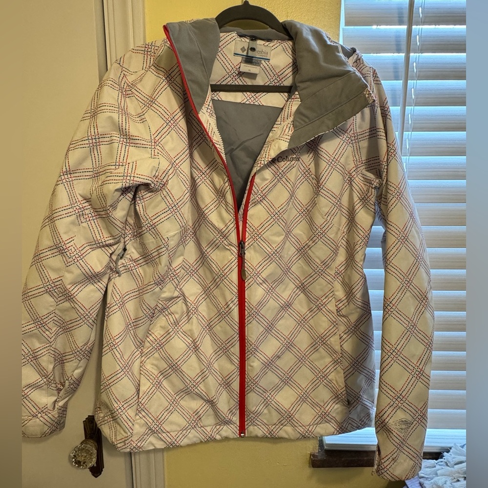 Women's Columbia Plaid Rain Jacket with Pink/Blue/Red Accents Xl